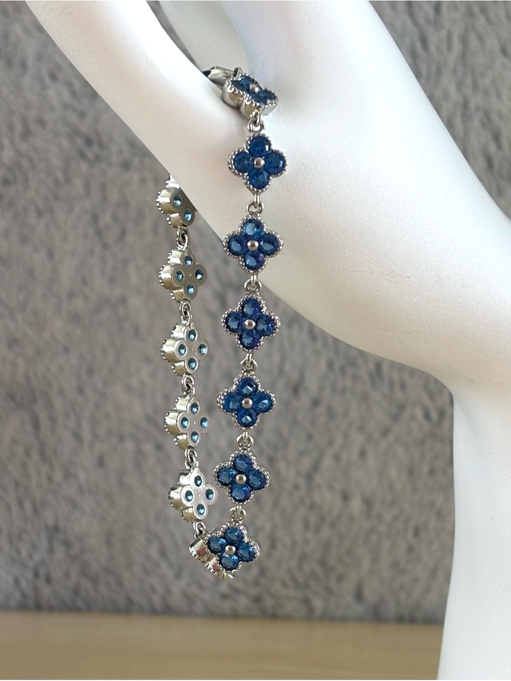 Swiss Blue CZ Clover Style Bracelet Stainless Steel